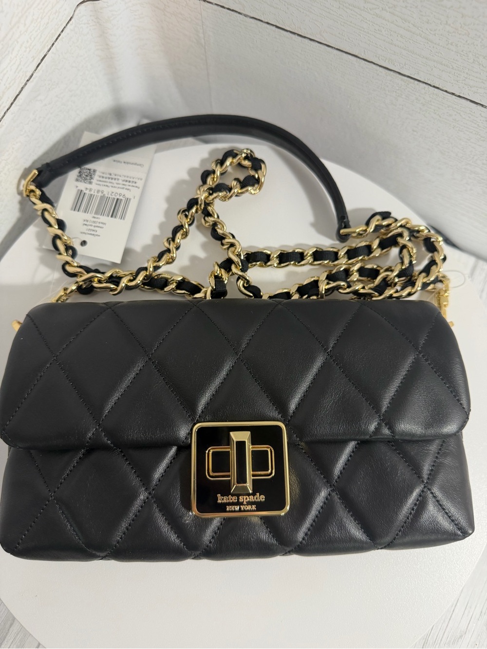 Kate Spade Carey Quilted Mini Black Leather Crossbody Gold & Dust Bag $329 — NWT - Picture 16 of 16